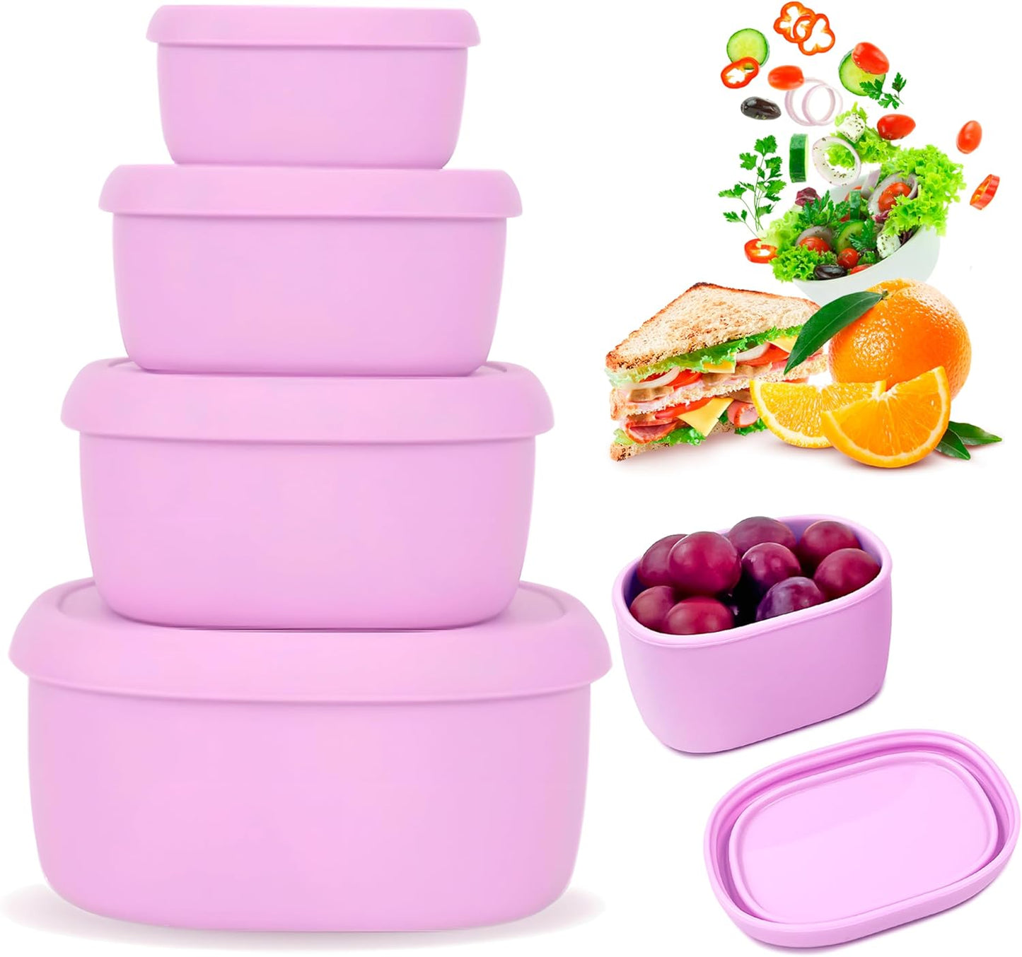 Anatole Silicone Food Storage Lunch Bento Box Set of 3 Reusable Nesting Containers with Lids BPA Free Dishwasher Microwave Oven Freezer Safe Leakproof (6.7oz, 10oz, 20oz)