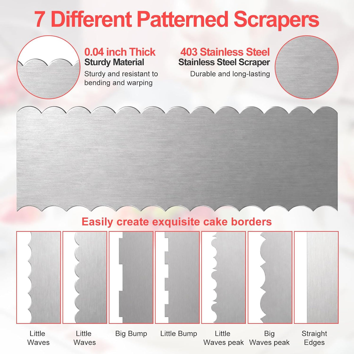 4 Pack Stainless Steel Cake Scraper, 8.6 Inch Textured Icing Smoother Comb