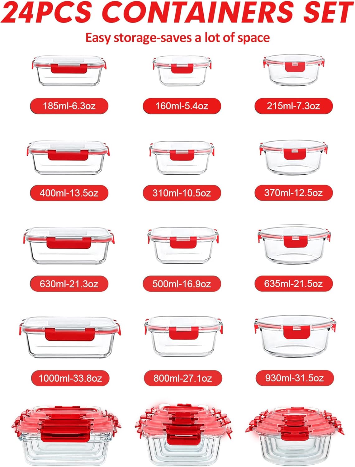 VERONES 30 Pieces Glass Meal Prep Containers Set, Stackable Glass Food Storage Containers with Lids-Airtight Lunch Containers，for Microwave, Oven, Freezer & Dishwasher,Grey