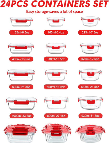 VERONES 30 Pieces Glass Meal Prep Containers Set, Stackable Glass Food Storage Containers with Lids-Airtight Lunch Containers，for Microwave, Oven, Freezer & Dishwasher,Grey