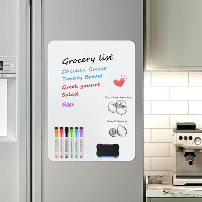 MaxGear Small Magnetic Dry Erase Board Sheet for Refrigerator, Fridge Whiteboard for Kitchen, 12"x8" White Board Organizer and Planner with Stain Resistant Technology, Include 1 Eraser, 3 Markers