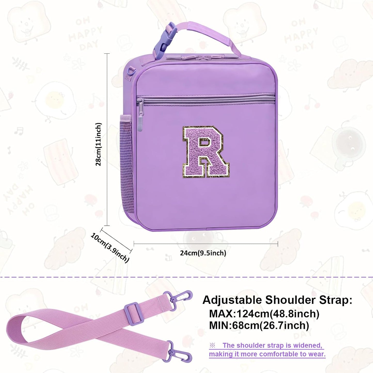 Lunch Box for Women Girls Adult Teens Kids Lunch Bag School Work Picnic Meal Food Container Carrier Purse Cooler,Insulated Lunch Tote with Handheld Shoulder Strap Water Bottle Holder Purple A