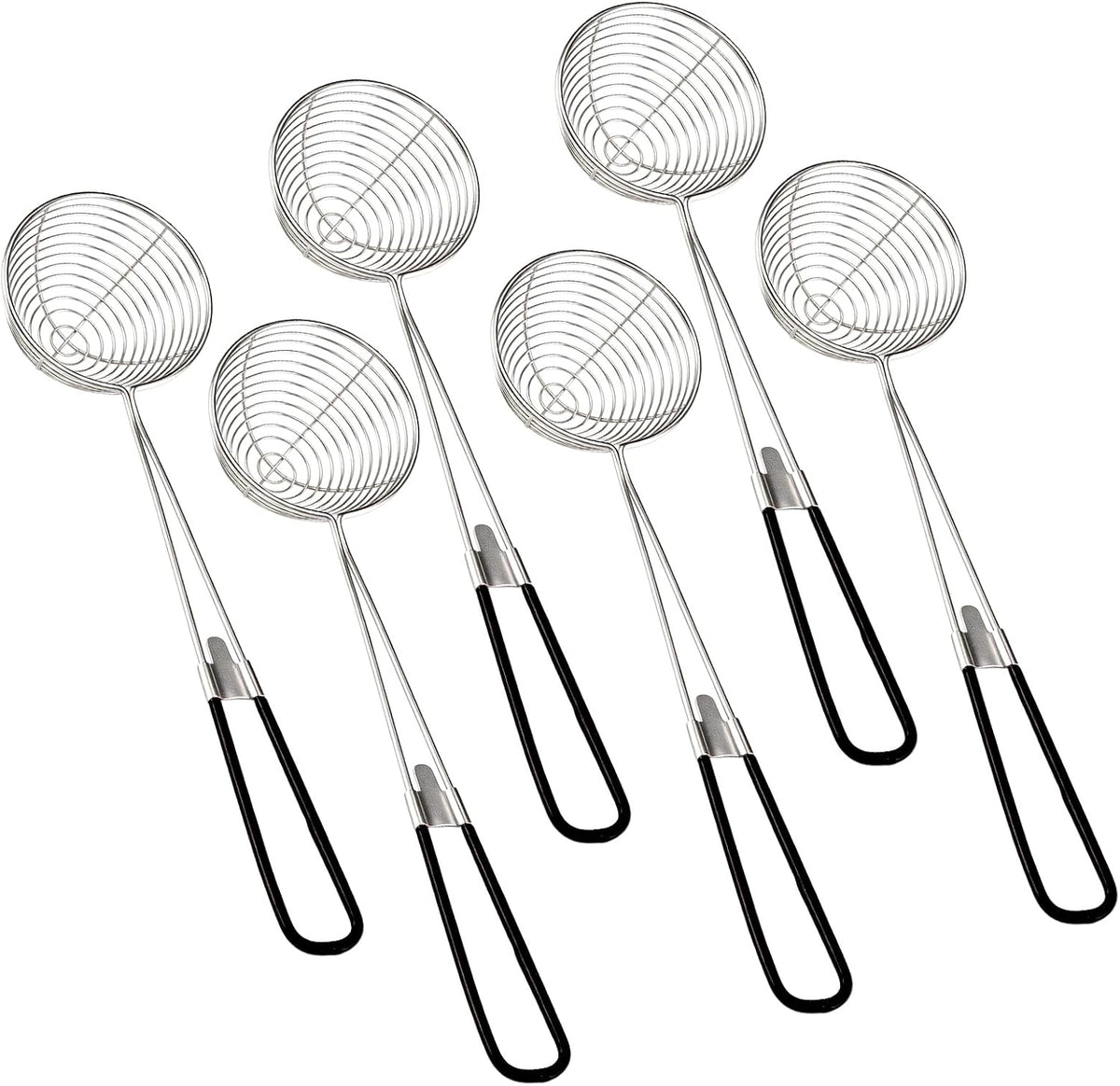 6 Pieces Stainless Steel Spider Strainer Skimmer, 4 Inch Hot Pot Kit Strainer Scoops with Long Handle, Asian Skimmer Spoon Ladle for Boba Pearls, Pasta, Meatball, Cooking & Frying Food