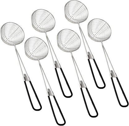 6 Pieces Stainless Steel Spider Strainer Skimmer, 4 Inch Hot Pot Kit Strainer Scoops with Long Handle, Asian Skimmer Spoon Ladle for Boba Pearls, Pasta, Meatball, Cooking & Frying Food