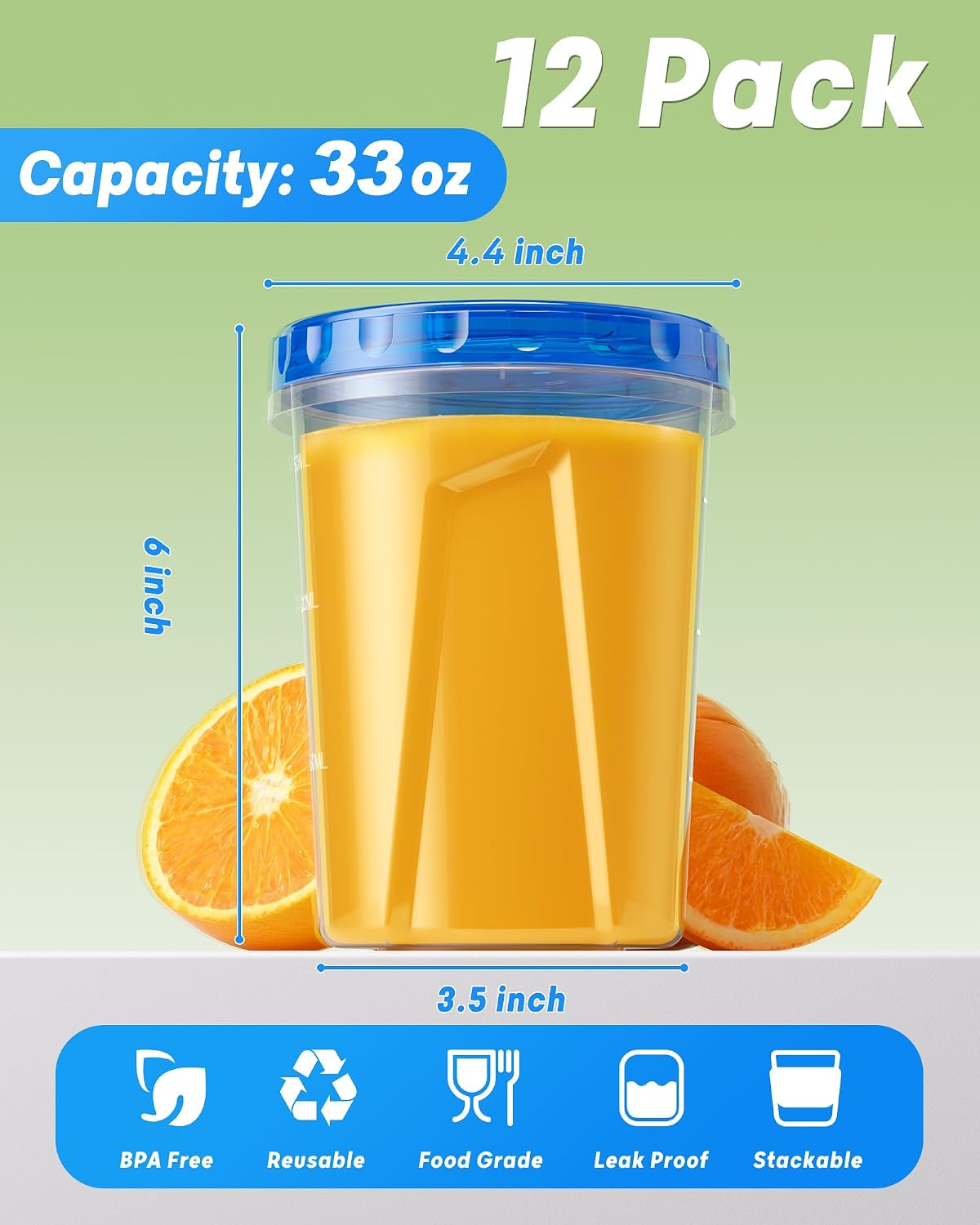 BiuLeon 6 Pack-17oz Freezer Storage Containers, Plastic Food Storage Containers with Twist Top Lids, BPA Free and Reusable Soup Containers with Lid, Microwave and Dishwasher Safe