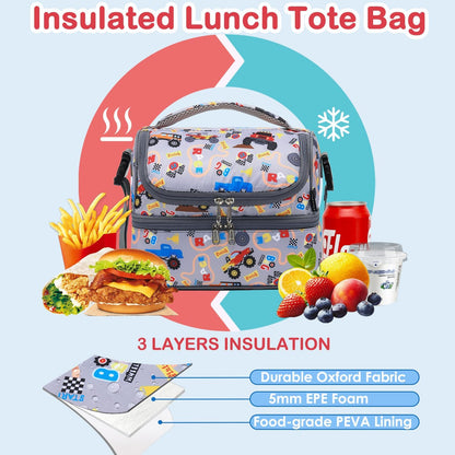 FlowFly Kids Double Decker Cooler Insulated Lunch Bag Large Tote for Boys, Girls, Men, Women, With Adjustable Strap, Unicorn