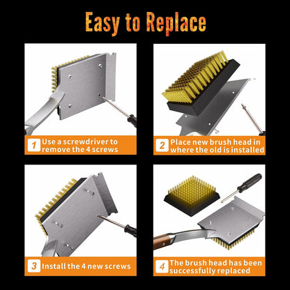 ENLOY Grill Brush and Scraper for Barbecue, 17" Grill Brush for Outdoor Grill, Extended Rosewood Handle and 2 Replaceable Copper Wire Brush Heads, Grill Cleaning Brush Grill Accessories for Most Grill