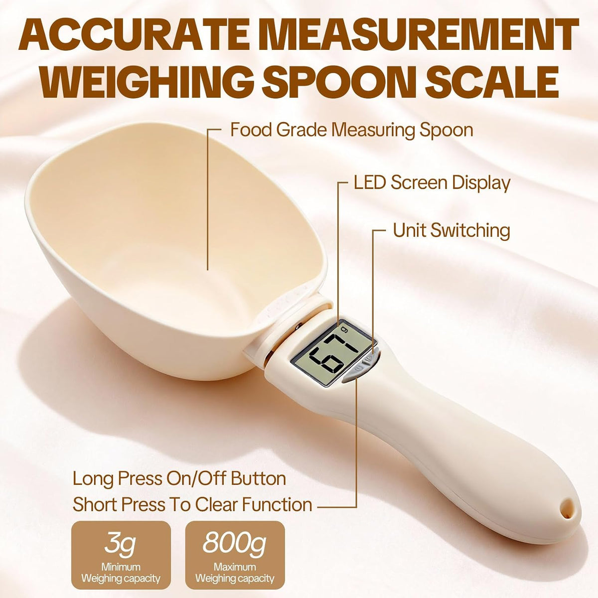 2026 New Digital Measuring Spoon, Electronic Food Scale with LCD Display, Adjustable Smart Spoon for Kitchen, Accurate Gram Ounce Scale for Home Cooks Bakers Chefs Pet Owners