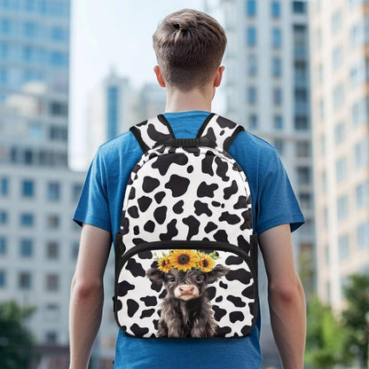 Highland Cow Backpack with Lunch Box Set for Kids Sunflower School Backpack for Girls Boys Back to School Bag Student Travel Backpacks Reusable Utensils Pen Case Water Bottle Bag 5PCS