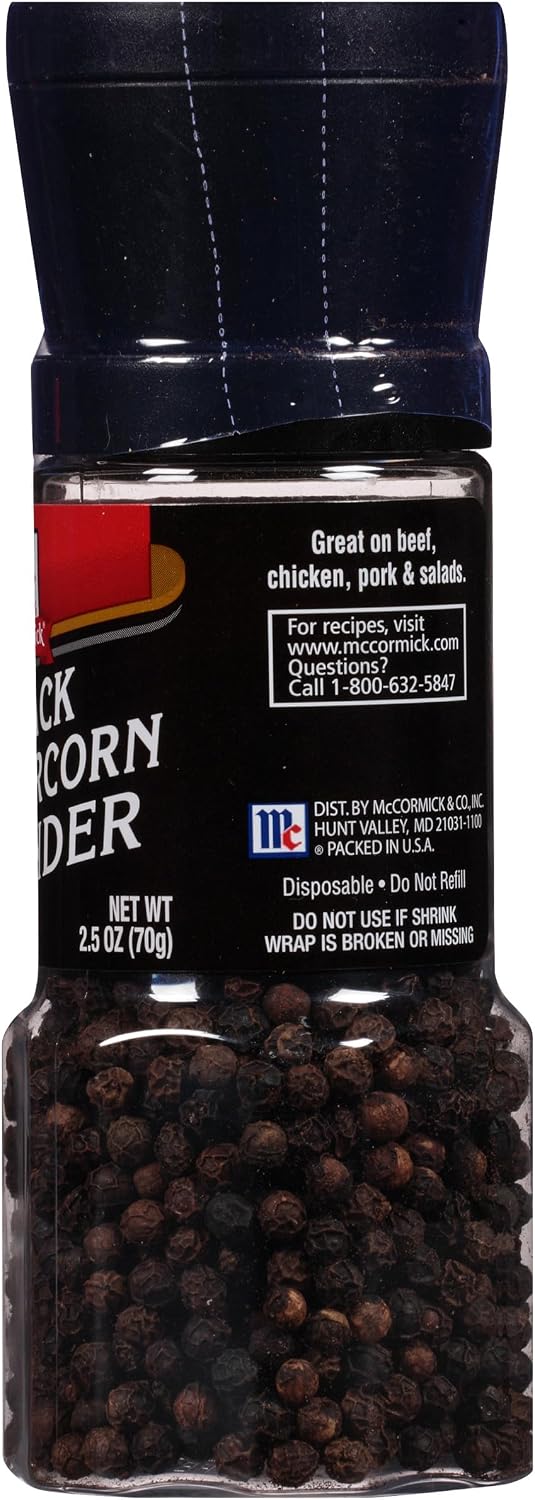 McCormick Black Peppercorn Grinder, For Freshly Ground Pepper While Cooking & Tableside, 2.5 oz
