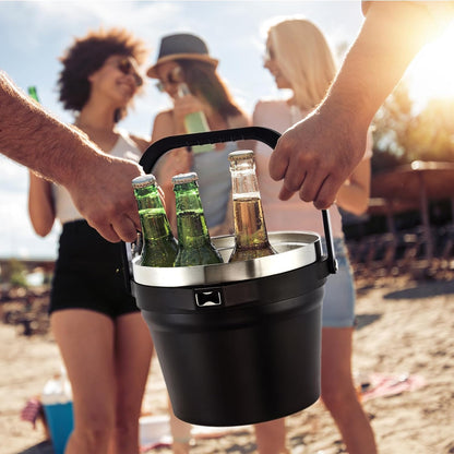 COKTIK 7L Vacuum Insulated Ice Bucket with Lid and Scoop& Tongs，Large capacity Stainless Steel Beverage Bucket for Cocktail, Champagne, Wine, Beer，Large Parties（Milk White Suit）