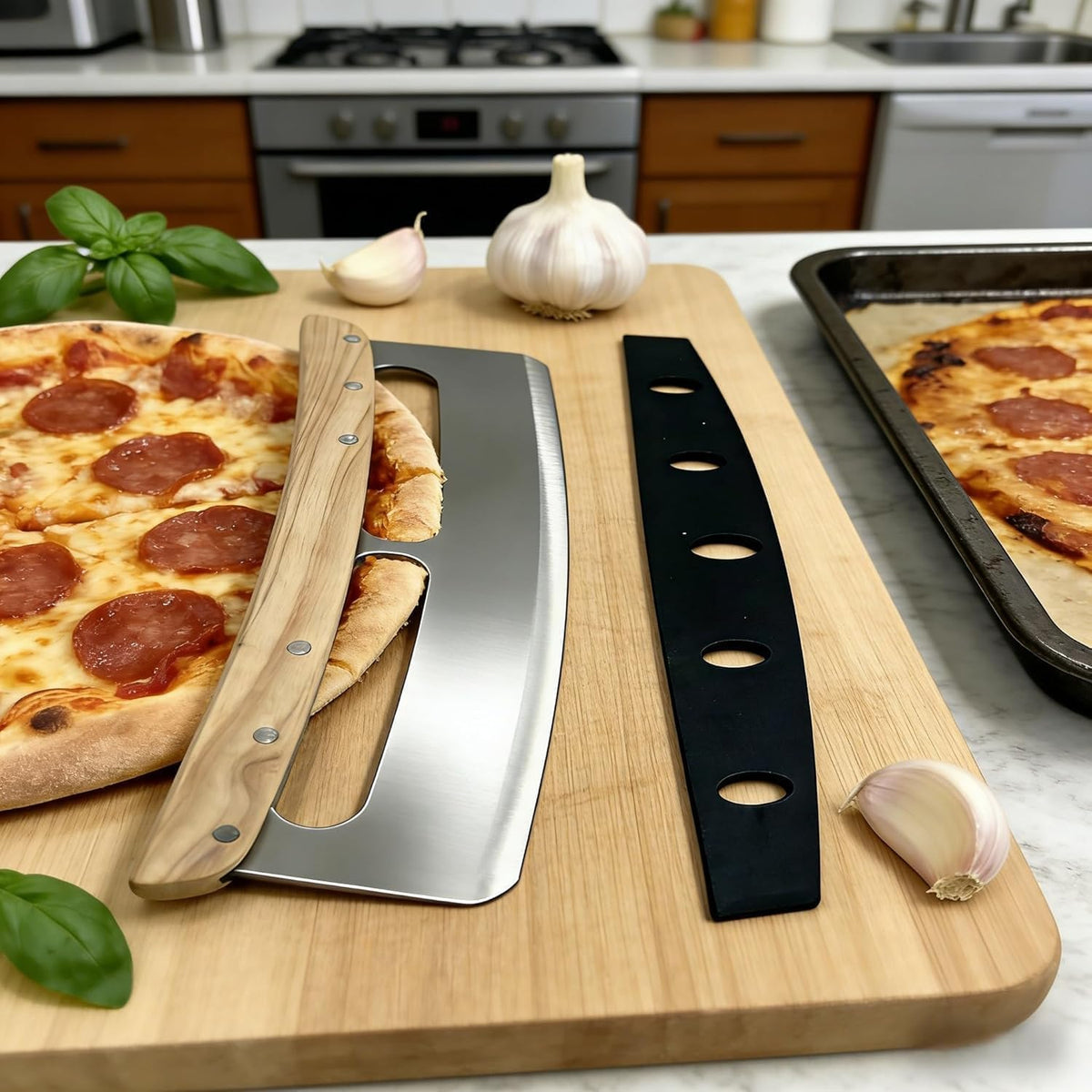 Pizza Cutter Rocker with Wooden Handle (natural wood color)
