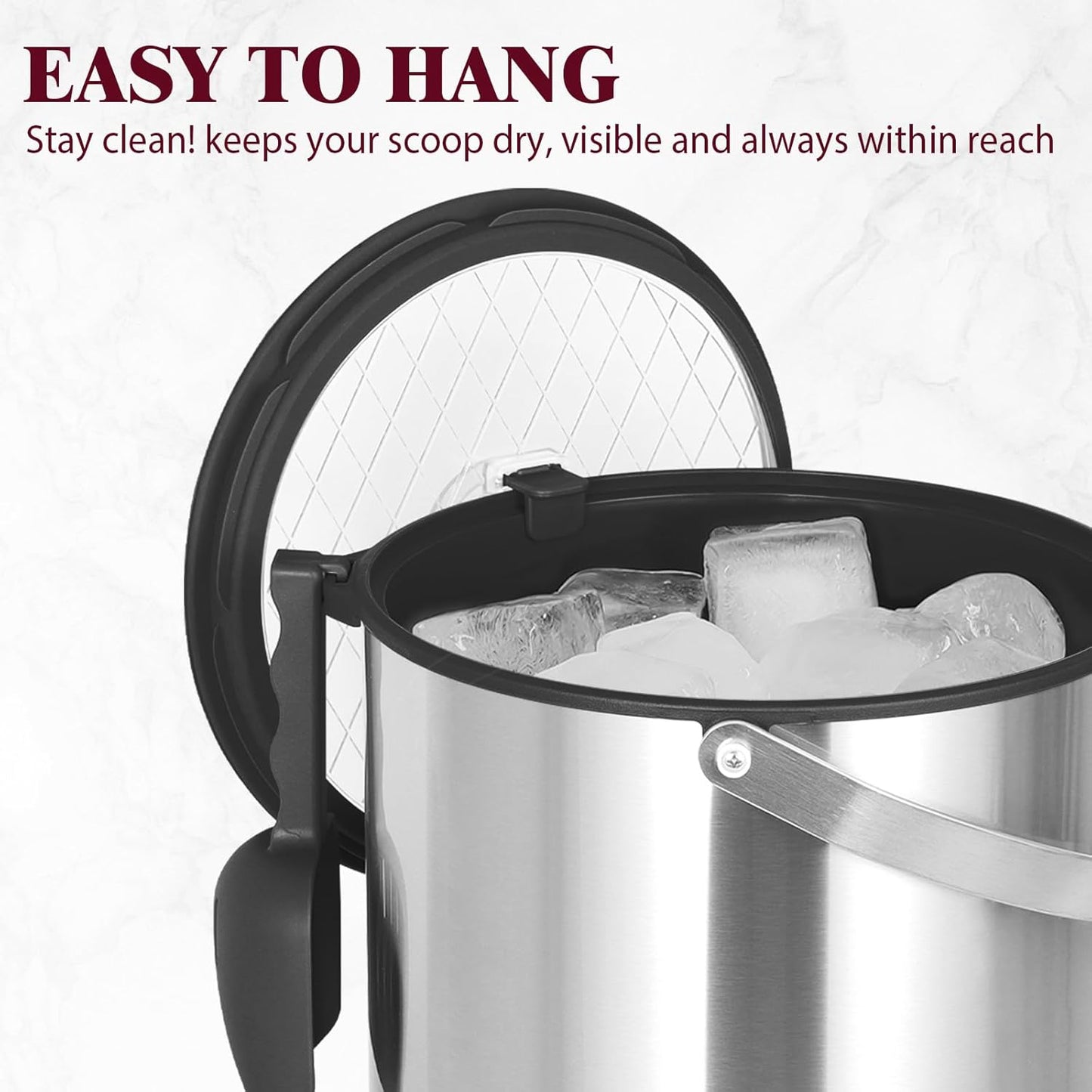 6.8L/7QT Insulated Ice Bucket with Lid & Scoop,Double-Wall Ice Bucket for Parties,Cocktail Bar(White)