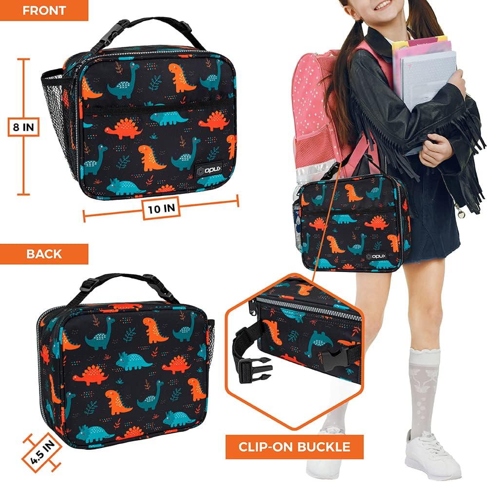 opux Insulated Lunch Bag Kids, Lunch Box for School Boy Girl, Leakproof Small Reusable Compact Soft Mini Cooler Bag, Toddler Small Lunch Boxes Kit Pail with Front Side Pockets (Purple)