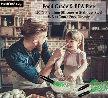 Walfos Silicone Whisk,Stainless Steel Wire Whisk -Heat Resistant 480°F Kitchen Whisks for Non-stick Cookware,Balloon Egg Beater Perfect for Blending,Whisking,Beating,Frothing & Stirring,Black
