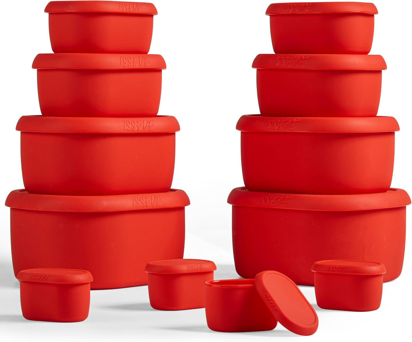 ISSEVE 12Pcs/Set Nesting Silicone Food Storage Containers with Lids, BPA Free Reusable Meal Prep Silicone Containers Airtight, Freezer Dishwasher Safe (33.8oz, 20oz, 10oz, 6.7oz, 1.3oz) (Beige)