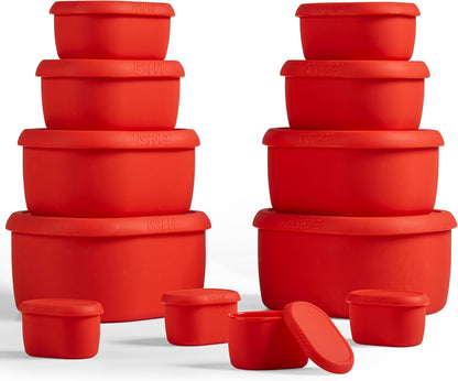 ISSEVE 12Pcs/Set Nesting Silicone Food Storage Containers with Lids, BPA Free Reusable Meal Prep Silicone Containers Airtight, Freezer Dishwasher Safe (33.8oz, 20oz, 10oz, 6.7oz, 1.3oz) (Beige)