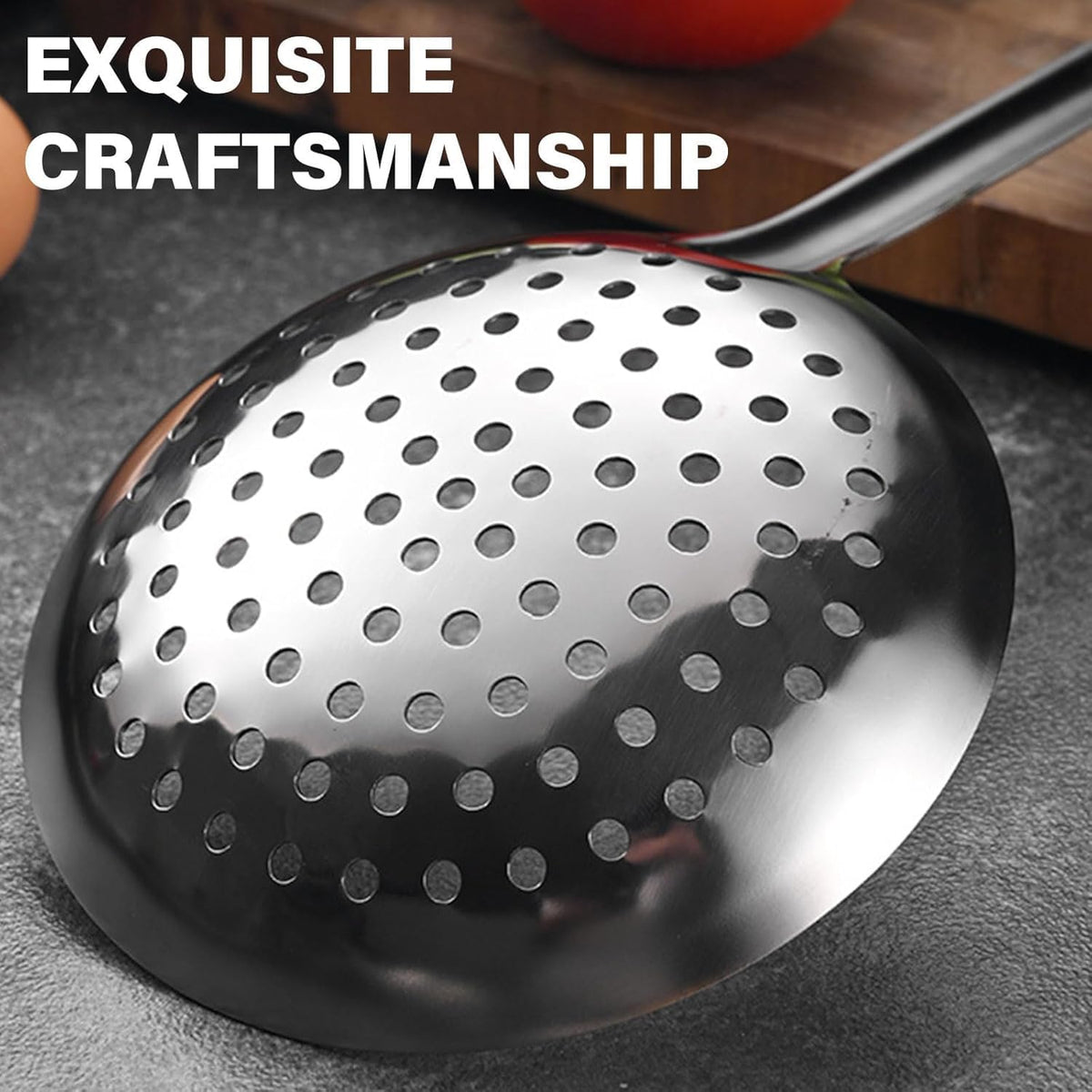 13.2" Stainless Steel Cooking Skimmer Spoon Metal Slotted Spoon for Straining, Ideal for Frying, Skimmer Ladle Sspoons Kitchen Utensils Fryer Scoop