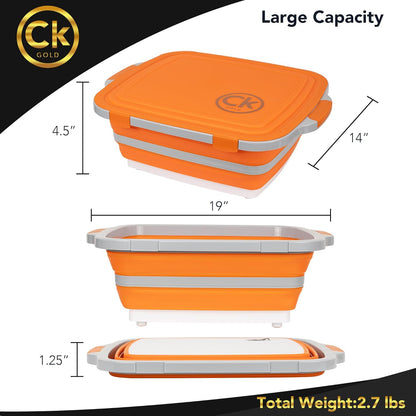 New XL Collapsible BBQ Prep Tub with LOCKING Lid, Cutting Board & Drain Hole | BPA-Free, Food-Grade, Space-Saving Prep Tubs for Marinating, Grilling, Camping & Outdoor Cooking (Black, 16L)