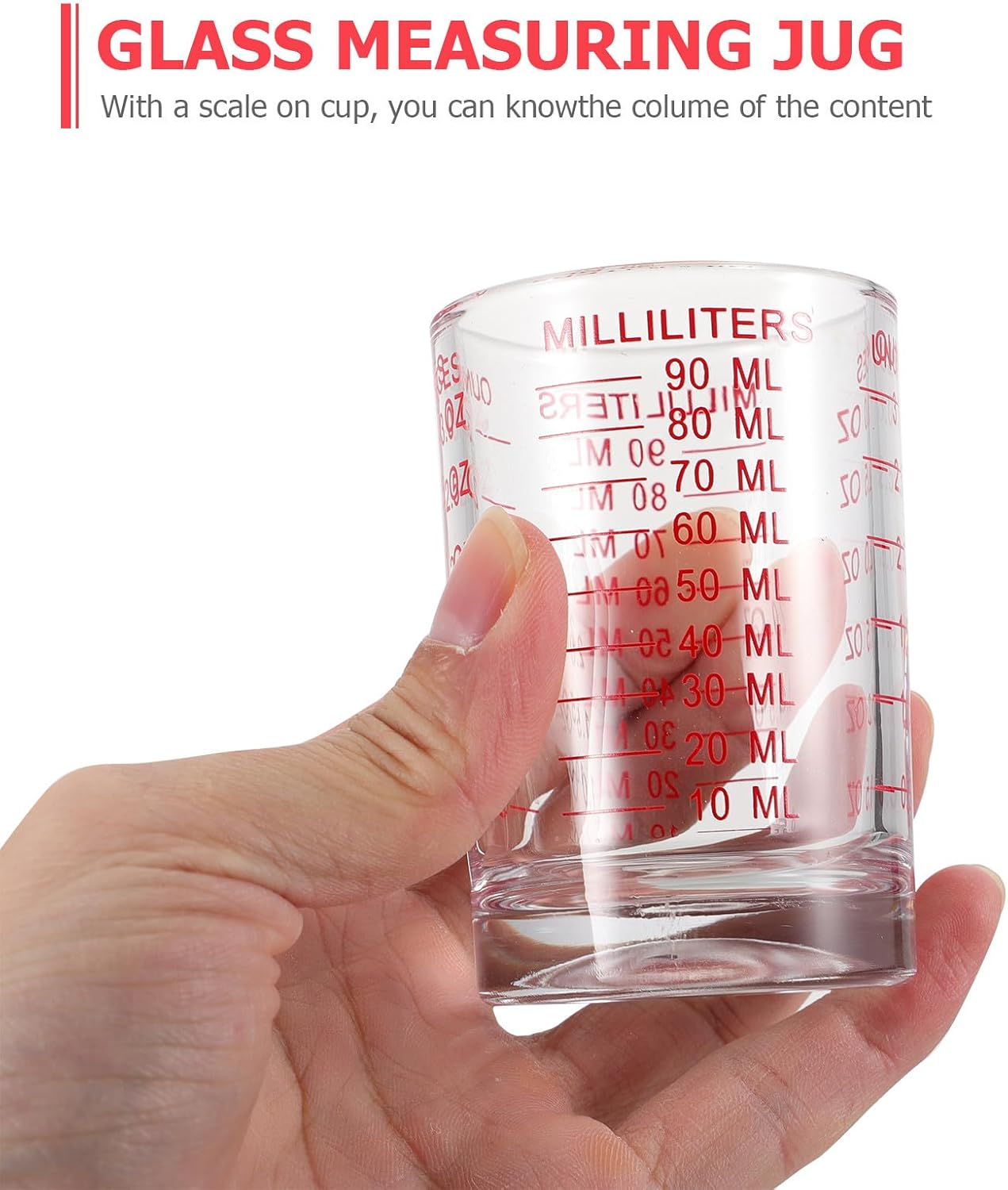 Alipis 3 Pieces 90ml Glass Measuring Cups with Red Scale, Baking Measuring Jug Set for Kitchen, Home Graduated Cups for Milk, Coffee, and Liquid Ingredients