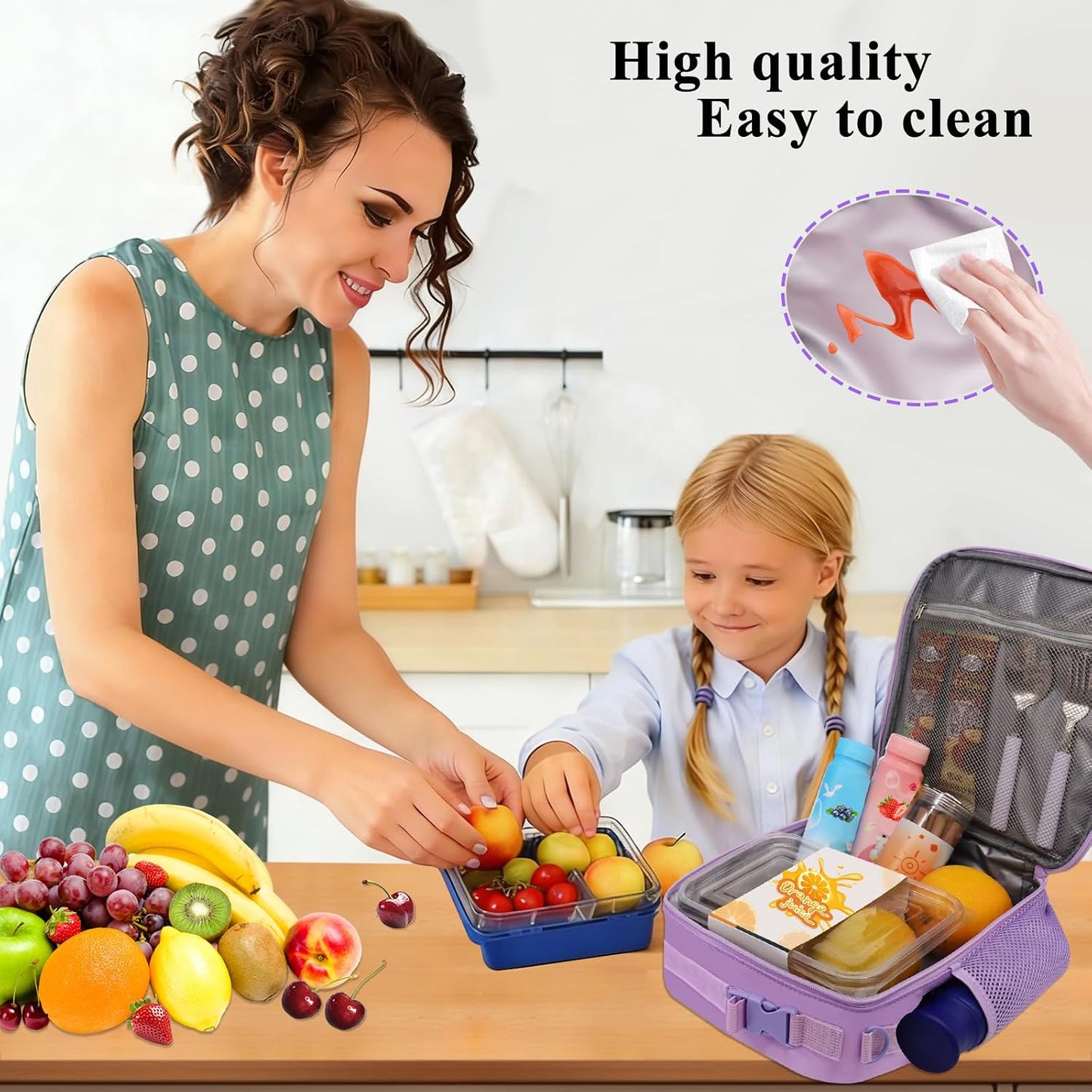 Lunch Box for Women Girls Adult Teens Kids Lunch Bag School Work Picnic Meal Food Container Carrier Purse Cooler,Insulated Lunch Tote with Handheld Shoulder Strap Water Bottle Holder Purple A