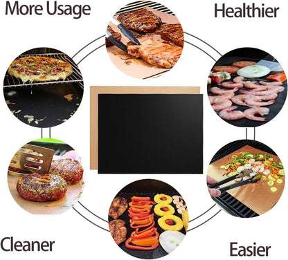 Grill Mat Set of 6-100% Non-Stick Reusable Mats for Gas, Charcoal or Electric Grills - Easy to Clean - 15.75 x 13-Inch, Black