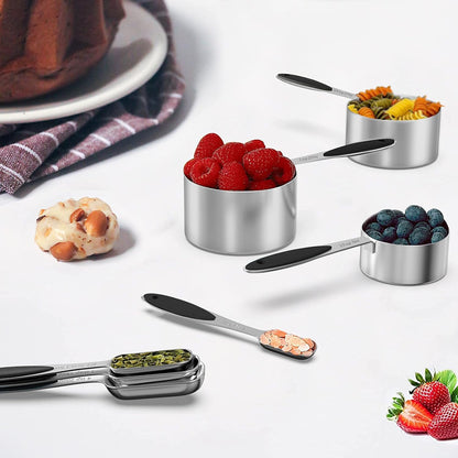 Measuring Cups and Spoons - Wildone Stainless Steel 20 Piece Stackable Set, Includes 8 Measuring Cups, 10 Measuring Spoons, 1 Leveler & 1 Whisk, for Dry and Liquid Ingredient