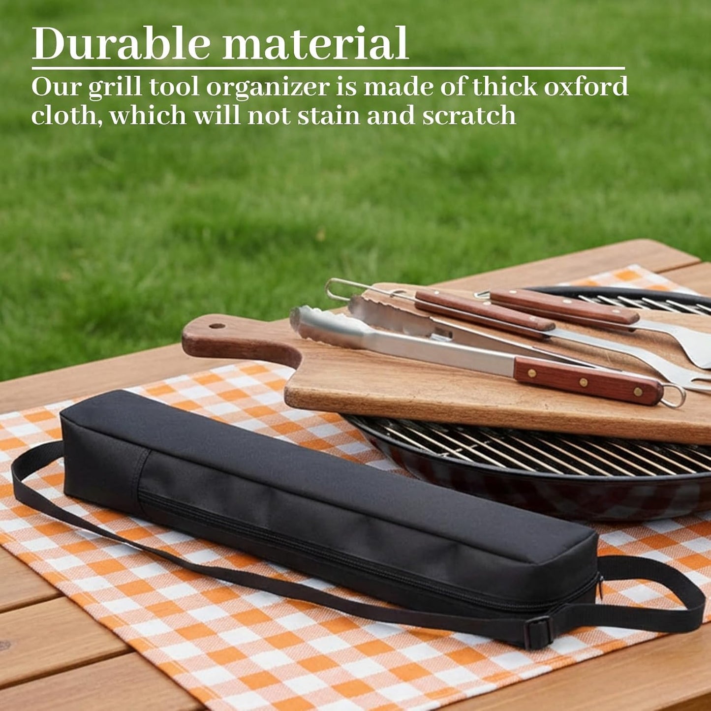 Grill Utensil Storage Bag,22.44x3.9x3.94in Portable Long Tool Bags Foldable Grills Utensil Bag with Handle Black Multi-Purpose Grill Storage Bags for Outdoor Grilling Camping Picnic BBQ
