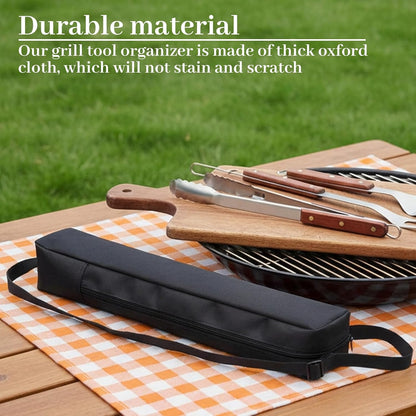 Grill Utensil Storage Bag,22.44x3.9x3.94in Portable Long Tool Bags Foldable Grills Utensil Bag with Handle Black Multi-Purpose Grill Storage Bags for Outdoor Grilling Camping Picnic BBQ