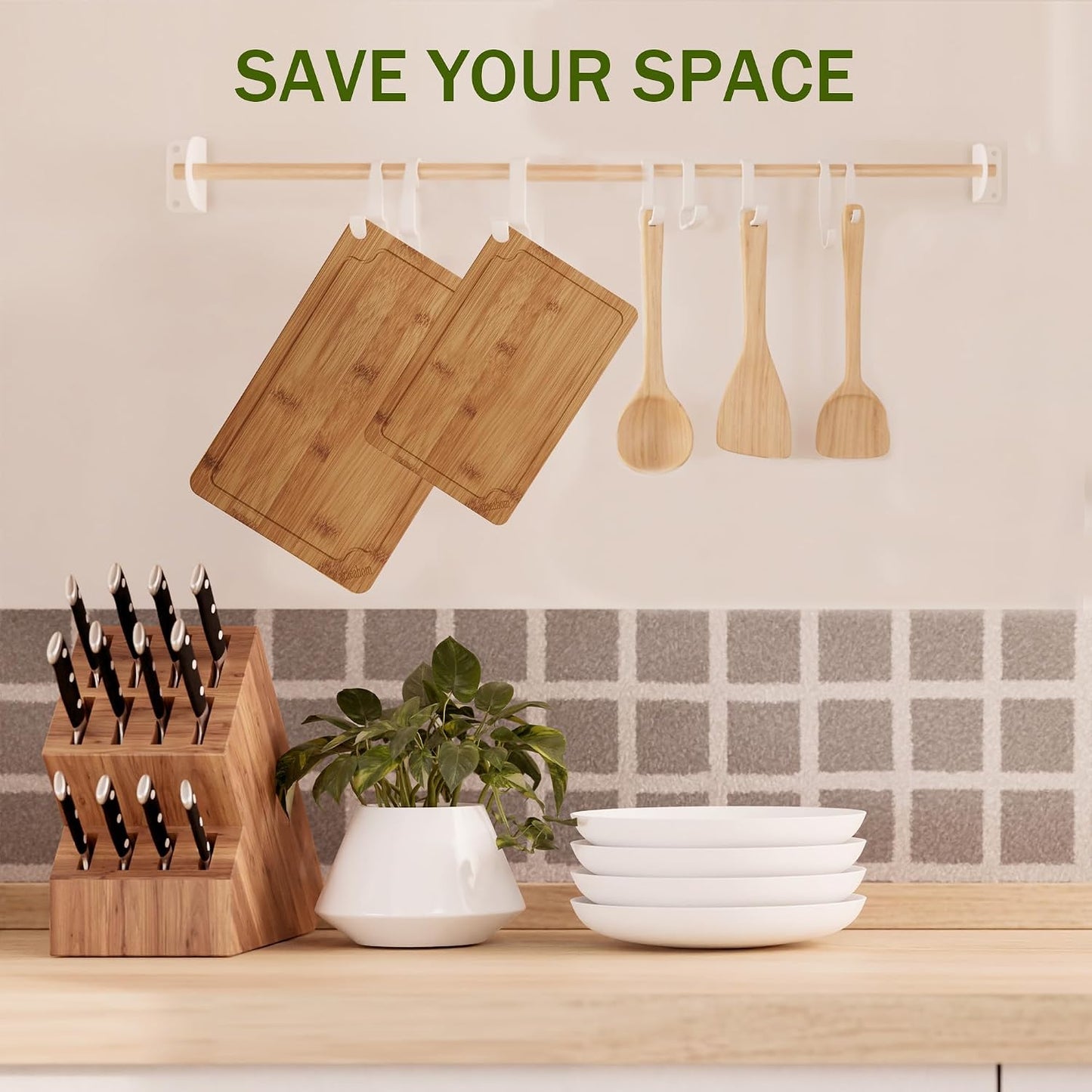 Bamboo Cutting Boards for Kitchen, Wood Cutting Board Set with Juice Grooves & Built-in Handles, Large Medium Small Chopping Board for Meat, Vegetables, Fruit