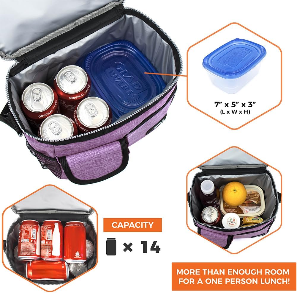 opux Insulated Lunch Bag for Men Women, Leakproof Black Lunch Box for Work, Portable Soft Lunch Cooler Bag with Shoulder Strap, Adult Lunchbox Lunch Pail for Kid Boy Girl School, 14 Can/8L