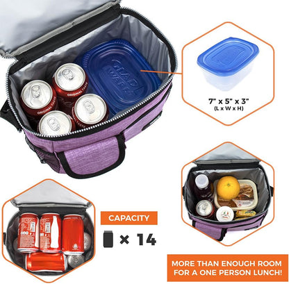 opux Insulated Lunch Bag for Men Women, Leakproof Black Lunch Box for Work, Portable Soft Lunch Cooler Bag with Shoulder Strap, Adult Lunchbox Lunch Pail for Kid Boy Girl School, 14 Can/8L