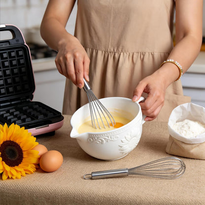 Gaolinci Sunflower Embossed Ceramic Mixing Bowl, 1 Quart Batter Bowl, with Pouring Spout and Handle