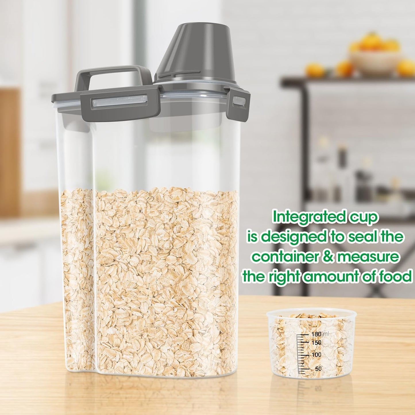 TBMax 2 Pack Airtight Rice Container 5 Lbs +10 Lbs, Cereal Container Oatmeal Storage with Easy-pouring Spout & Handy Cup for Flour Grain Beans, Pet Dog Cat Bird Food Storage Dispenser -Pink