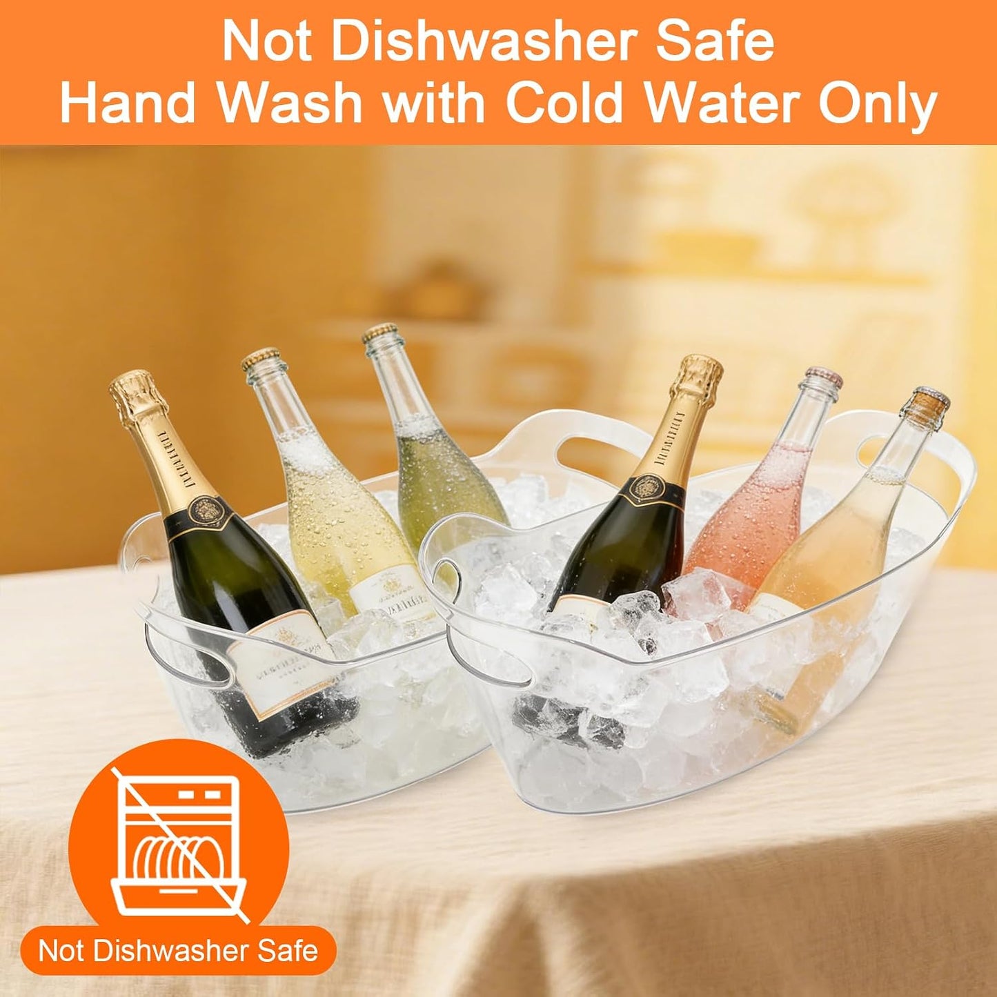 13L Ice Bucket for Parties 2 Pack,Large Clear Drink Cooler with Scoop & Handle,Drink Bucket for Champagne Wine,Beer,Plastic Beverage Tub for Mimosa & Cocktail Bar,Wedding & Party Hosting & Serving