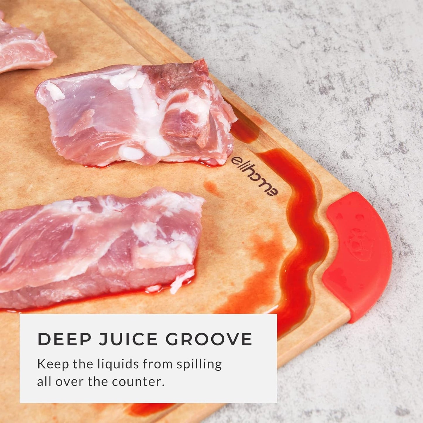 Elihome Premium Series 2-in-1 Kitchen Cutting Board Set, Non Slip Feet, Color Coded with Food Icon, Natural Wood Fiber, Dishwasher Safe, Eco-Friendly, Juice Grooves,Non Porous, BPA Free, Made in USA