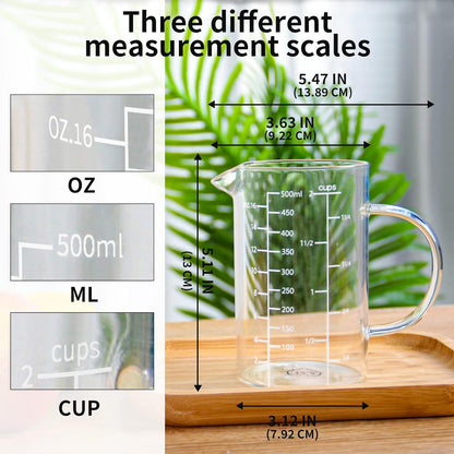 77L 3 Pack Glass Measuring Cup Set (1 1/4, 2 & 4 Cup) [Insulated handle, V-Shaped Spout], High Borosilicate Liquid Glass Measure Cup for Kitchen, Easy To Read, Dishwasher, Freezer, and Microwave Safe