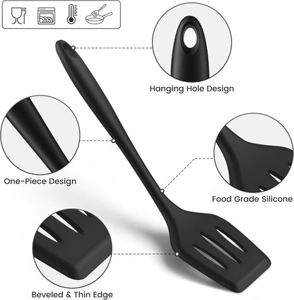 Silicone Kitchen Utensils Set, 5 PCS Heat Resistant Non Stick Cooking Tools, Silicone Spatula/Turner/Serving Spoon/Soup Ladle/Slotted Spoon, for Home and Camping