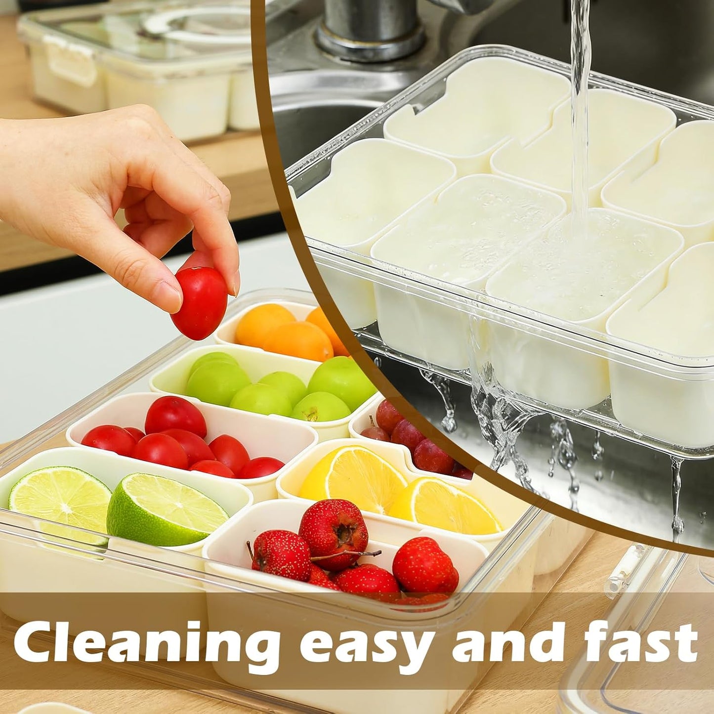Snackle Box Container with Lid and Handle,8 Compartment Divided Serving Tray-Portable Clear Organizer for Nuts, Fruits, Candy & Veggies-Perfect for Road Trip, Party, Picnic, Camping- 2Pack