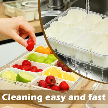 Snackle Box Container with Lid and Handle,8 Compartment Divided Serving Tray-Portable Clear Organizer for Nuts, Fruits, Candy & Veggies-Perfect for Road Trip, Party, Picnic, Camping- 2Pack