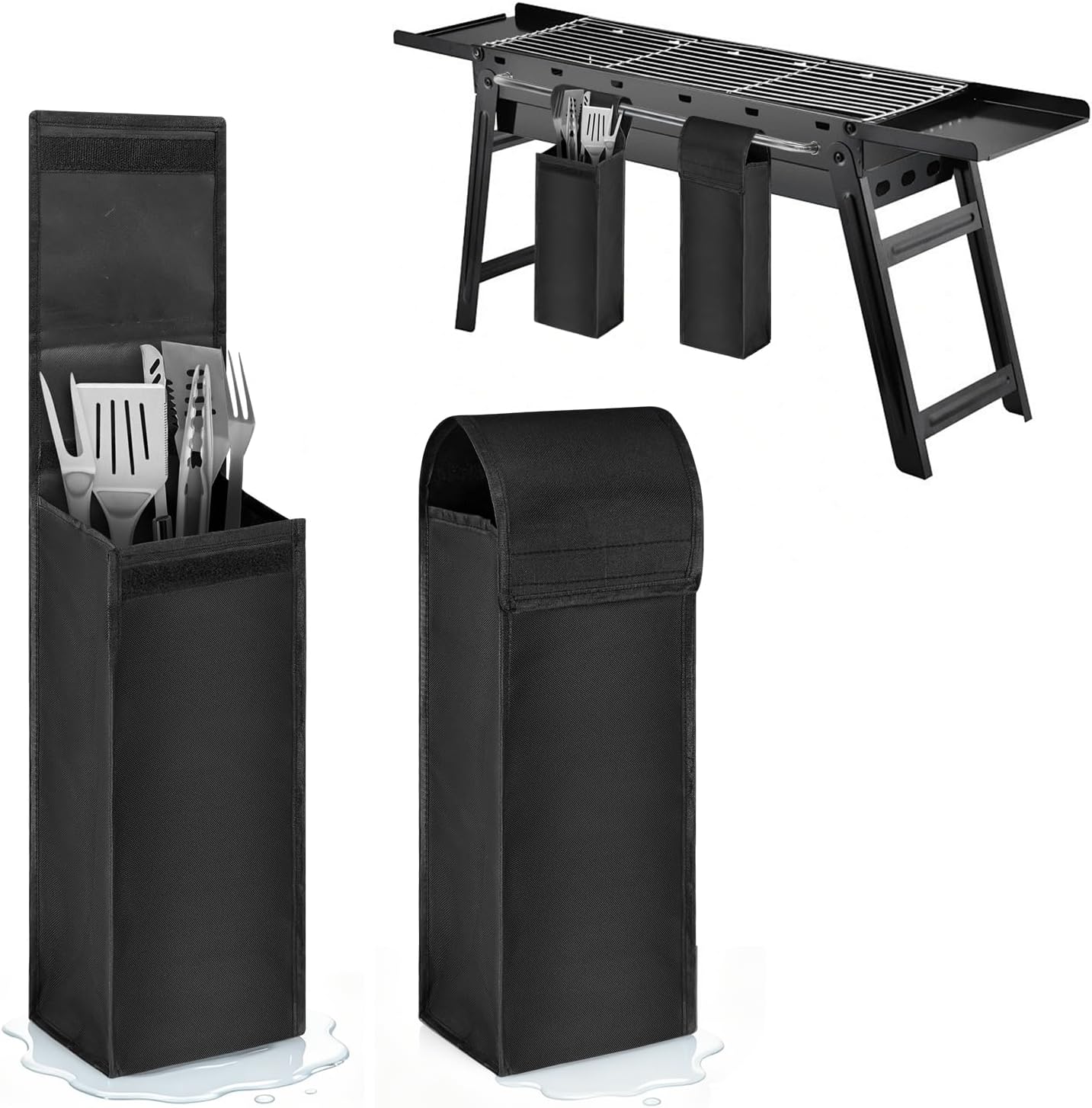 Upgraded Grill Tool Storage Caddy, Hollow Design - Automatic Drainage, Storage and Grilling in One, 20 X 6 X 6 Grill Utensil Storage Holder for Barbecue Restaurant, Family, Camping