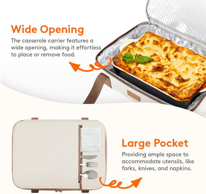 Lifewit Insulated Double Decker Casserole Carrier for Hot or Cold Food, Casserole Dish Carrying Case, Lasagna Holder for Potluck Parties, Picnic and Cookouts, Fits 9"x13" Baking Dish, Grey