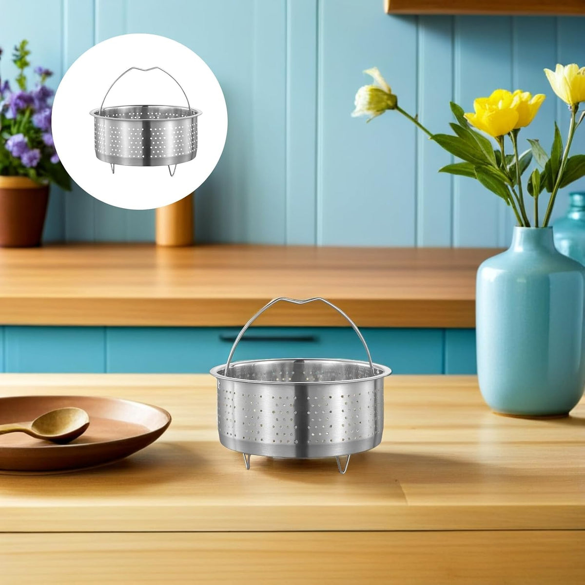 UPKOCH Mesh Strainer Steamer Basket Stainless Steel Vegetable Steamer Basket Steam Cooking Insert for Dumpling Steaming Basket with Handle for Veggie Fish Seafood Cooking, 20cm