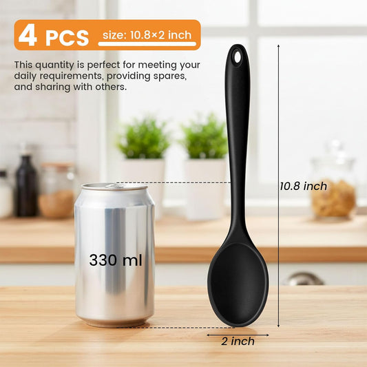 HAKSEN Silicone Spoons for Cooking, 4PCS 10.8 Inch Nonstick Kitchen Serving Spoons, Heat Resistant Silicone Cooking Utensils Set for Stirring, Mixing, Baking, House Warming Gifts & Stocking Stuffers
