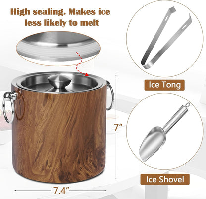Ice Bucket with Lid & Tong- Well Made Insulated Stainless Steel Keep Ice Frozen Longer - Ideal for Cocktail Bar, Parties, Chilling Wine, Champagne - 3 Liter (Black)