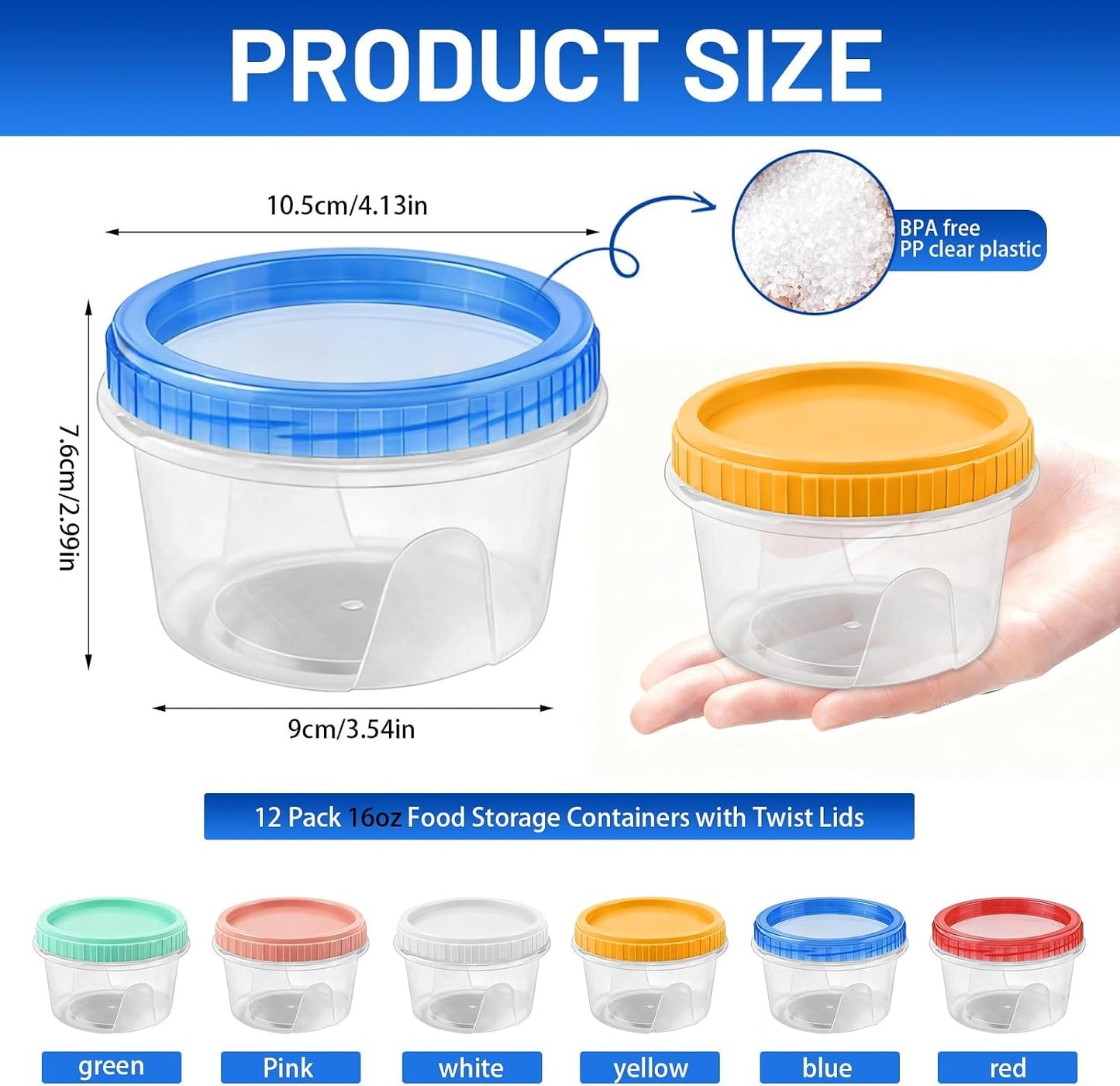12 Pack Freezer Containers with Screw On Lids, 10oz Stackable Reusable Food Storage Container, Airtight Plastic Storage Containers with Twist Top Lids for Food Sauce Jello Soup