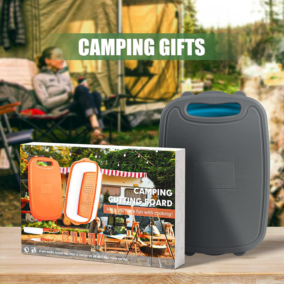 9-in-1Collapsible Cutting Board with Colander Wash Basket Camping RV Gift