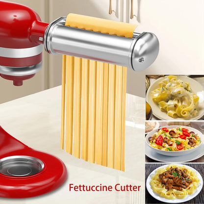 Pasta Maker Attachment for All Kitchenaid Stand Mixers, Kitchen Aid Pasta Attachments Included Pasta Dough Roller, Fettuccine Cutter, Spaghetti Cutter and Cleaning Brush