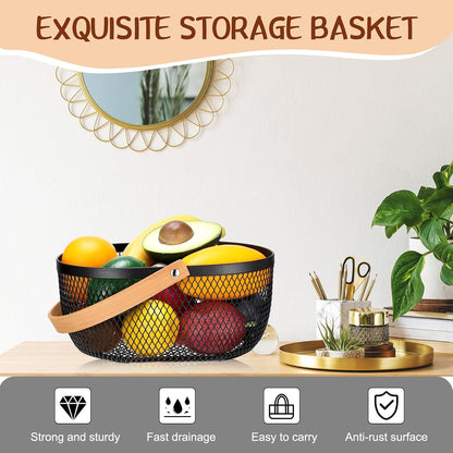 Maxcheck 4 Pcs Oval Metal Wire Storage Basket with Handle for Gathering Vegetables Multi Functional Mesh Basket for Kitchen Bathroom Picnic Home, 10.24 x 7.68 Inch(White)