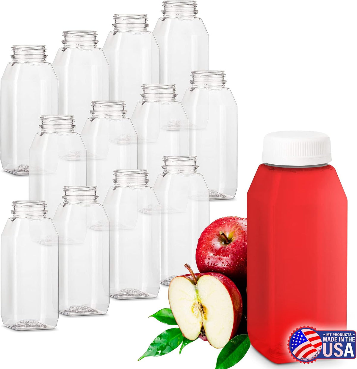 MT Products PET Plastic Juice Bottles 16 oz. - Clear Take-Out Containers (Pack of 12) - Made in USA